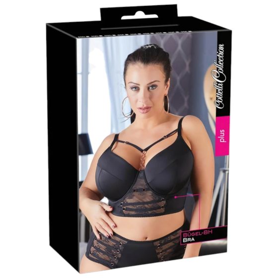 Cottelli Plus Size - krajková podprsenka s pásky (černá)