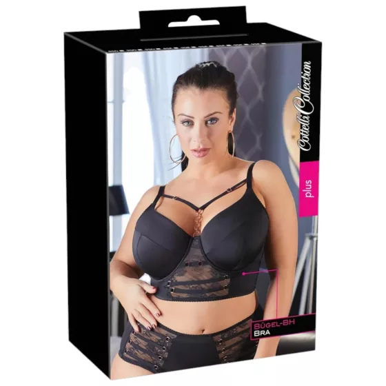 / Cottelli Plus Size - krajková podprsenka s pásky (černá) - 85E