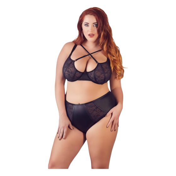 / Cottelli Plus Size - křížově páskovaná podprsenka a kalhotky (černé)