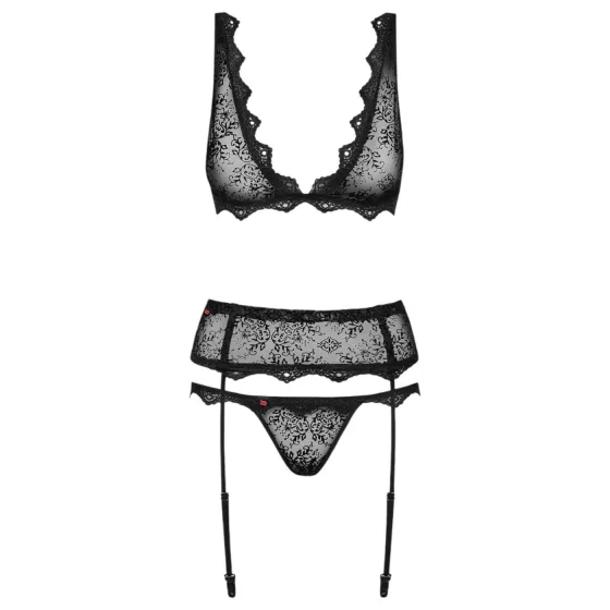 Obsessive - dámská erotická souprava s jemnou výšivkou - černá - L/XL