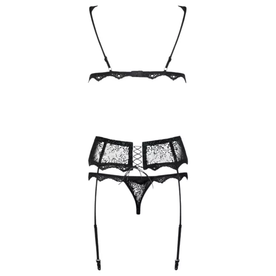 Obsessive - dámská erotická souprava s jemnou výšivkou - černá - L/XL