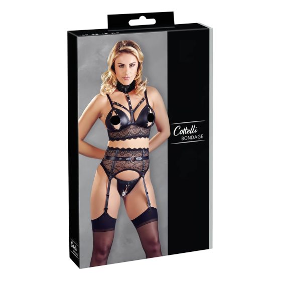 Cottelli Bondage - krajková spodní sada s pouty (černá)