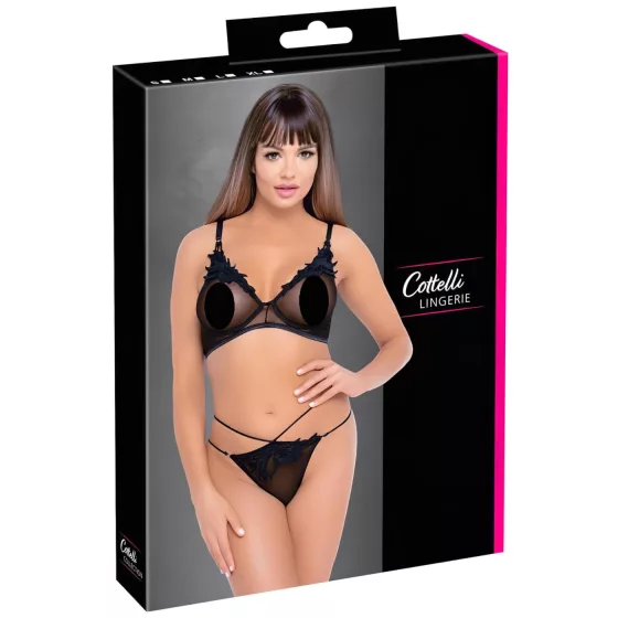 Cottelli - průhledná, krajková podprsenková souprava (černá) - XL