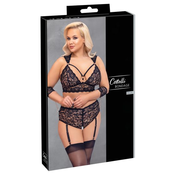 Cottelli Bondage Plus Size - krajková podprsenka set (černý)