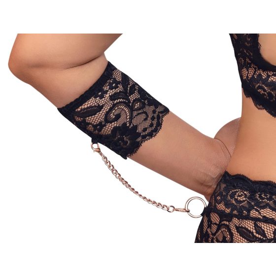 Cottelli Bondage Plus Size - krajková podprsenka set (černý)