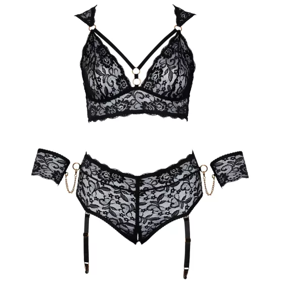 Cottelli Bondage Plus Size - krajková podprsenka sada (černá) - 3XL