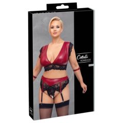  Cottelli Bondage Plus Size - krajková podprsenka set (červený)