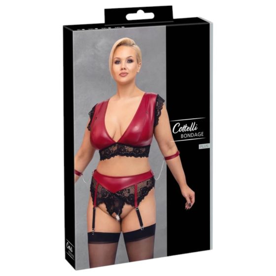 Cottelli Bondage Plus Size - krajková podprsenka set (červený)