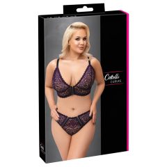   Cottelli Plus Size – Průhledná vzorovaná souprava podprsenky (fialová)
