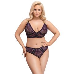   Cottelli Plus Size – Průhledná vzorovaná souprava podprsenky (fialová)