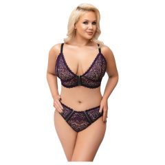   Cottelli Plus Size – Průhledná vzorovaná souprava podprsenky (fialová)