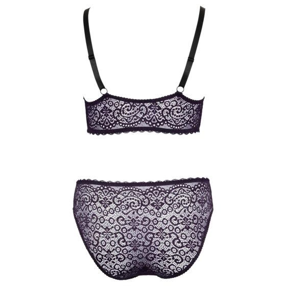 Cottelli Plus Size – Průhledná vzorovaná souprava podprsenky (fialová)