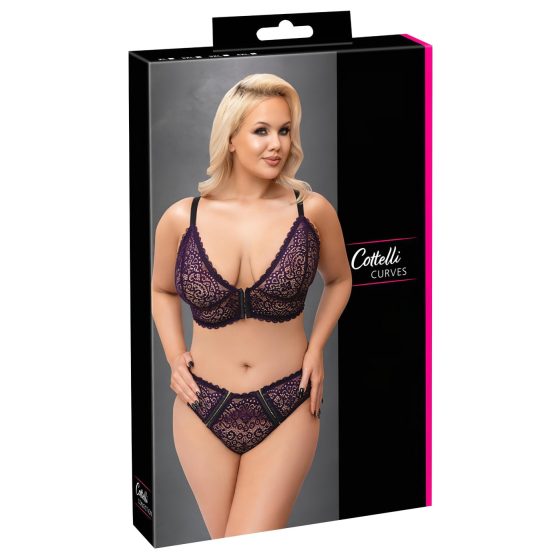 Cottelli Plus Size – Průhledná vzorovaná souprava podprsenky (fialová)