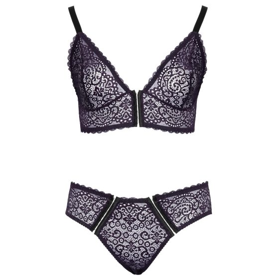 Cottelli Plus Size – Průhledná vzorovaná souprava podprsenky (fialová)