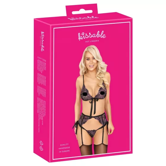 Kissable - růžovo-fialová výšivková podprsenka set (černý)