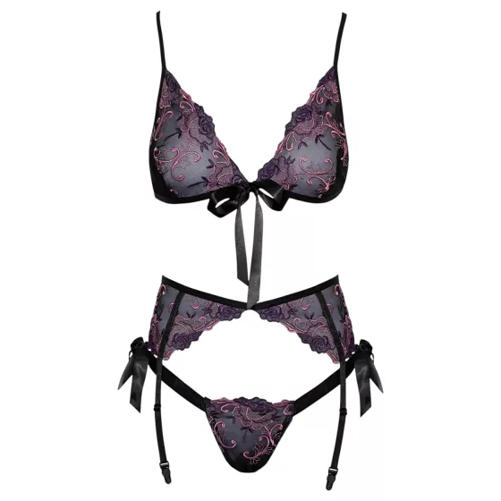 Kissable - růžovo-fialová výšivková podprsenka set (černý) - L/XL