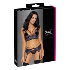   Cottelli - 3dílná krajková sada spodního prádla (černá-fialová)