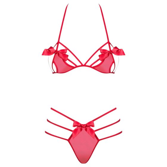 Obsessive Giftella - souprava spodního prádla s mašlí (červená)