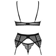   Obsessive Chemeris - podprsenková sada s podvazkovým pásem - černá