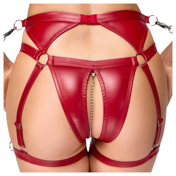 / Cottelli Bondage - lesklá podprsenka a pouta na zápěstí (červená)