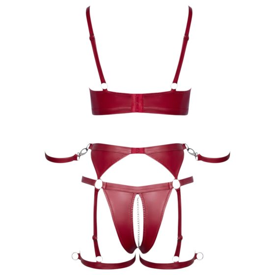 / Cottelli Bondage - lesklá podprsenka a pouta na zápěstí (červená)