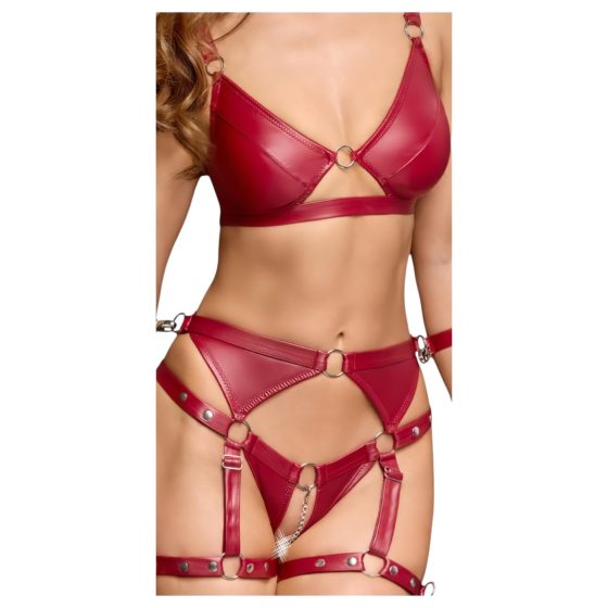 / Cottelli Bondage - lesklá podprsenka a pouta na zápěstí (červená)