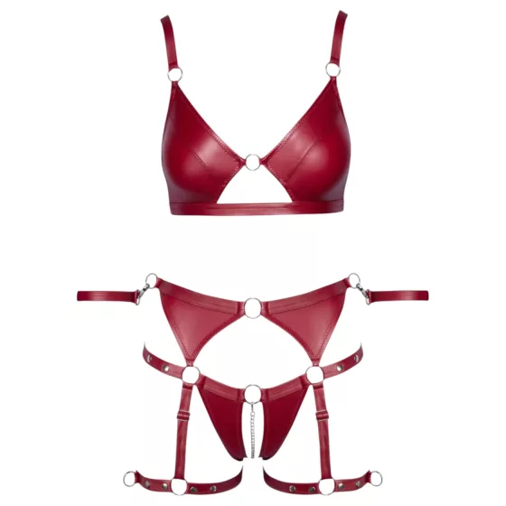 Cottelli Bondage - lesklý set podprsenky a pouta (červená) - XL