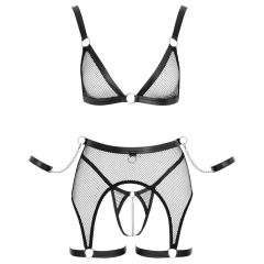   Cottelli Bondage - průsvitný síťovaný set s řetízky (černý)