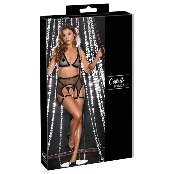 Cottelli Bondage - průsvitný síťovaný set s řetízky (černý)