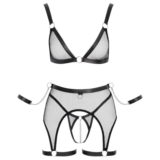 Cottelli Bondage - průsvitný síťovaný set s řetízky (černý)