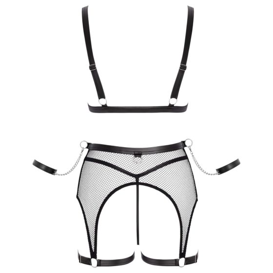 Cottelli Bondage - průsvitný síťovaný set s řetízky (černý)