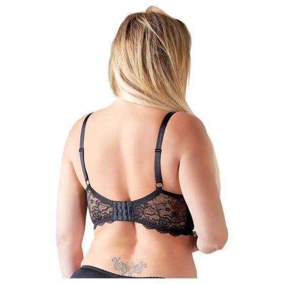 Cottelli Plus Size - poprsenky s pásky a kroužky (černé)