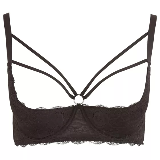 Cottelli Plus Size - podprsenka s pásky a kroužky (černá) - 95D
