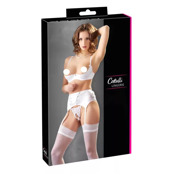 Cottelli - podprsenkový set s krajkou a šněrováním - bílý - 80C/M