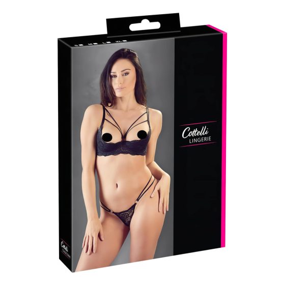 Cottelli - černý podprsenkový set s kroužky a tangy