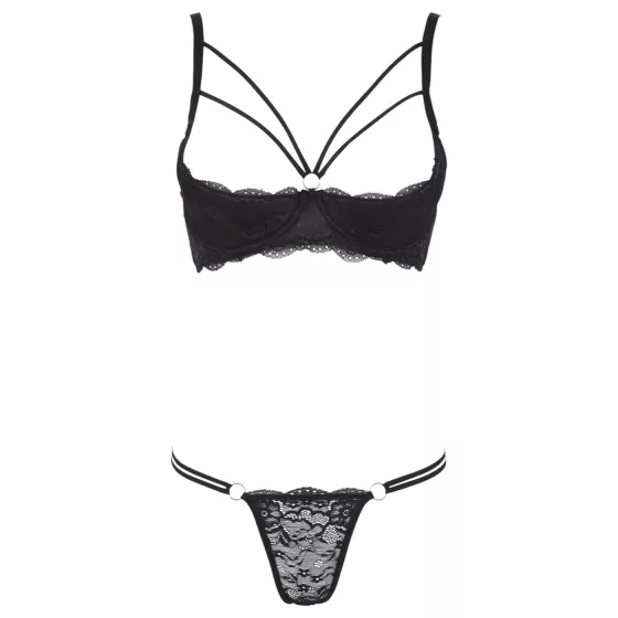 Cottelli - podprsenka s popruhy a kroužky - tanga - černá - 85C/L