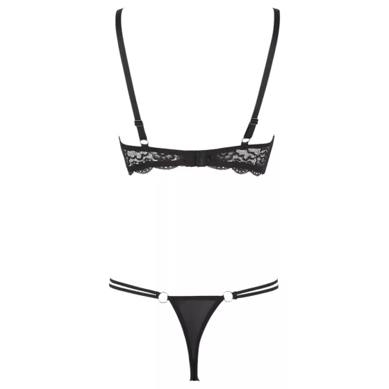 Cottelli - podprsenka s popruhy a kroužky - tanga - černá - 85C/L