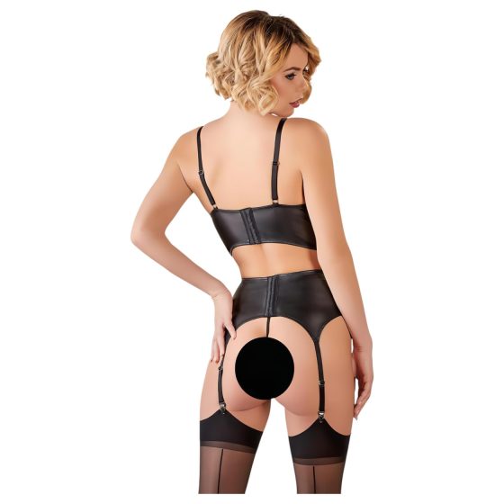 Abierta Fina - erotická souprava s krajkou a třpytivými pásky - černá - 80C/M