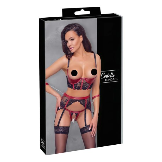 Cottelli Bondage - Matná krajková sada s podprsenkou (červená)