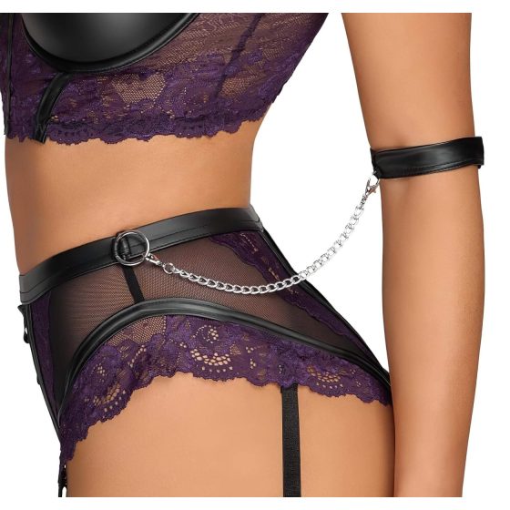Cottelli Bondage - podprsenkový set a pouta (černo-fialová)