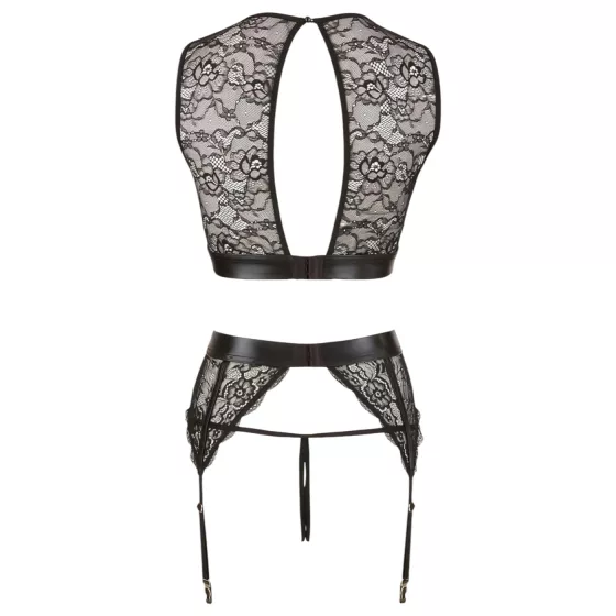 Cottelli Bondage - krajková souprava spodního prádla + pouta (4dílná sada) - XL