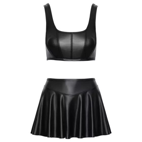 Cottelli - matný šněrovací top a minisukňový set (černý) - XL