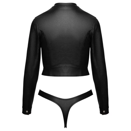 Cottelli - krátká koženka bunda a tanga set (černá) - M