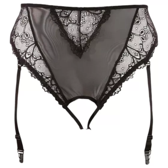 Cottelli Plus Size - krajková kalhotky s podvazky (černá)