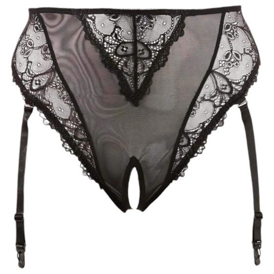 Cottelli Plus Size - krajková podvazková spodní prádlo (černá)