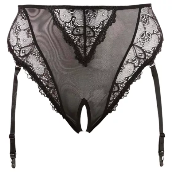 Cottelli Plus Size - krajková kalhotky s podvazky (černá)
