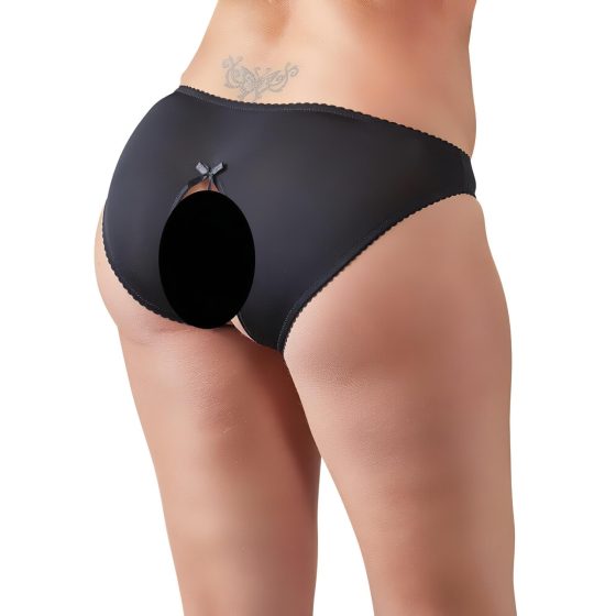 Cottelli Plus Size – Krajkové, otevřené kalhotky (černé)