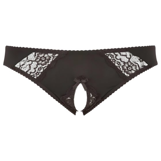 Cottelli Plus Size – Krajkové, otevřené kalhotky (černé)