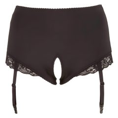   Cottelli Plus Size - otevřené kalhotky s podvazky (černé)