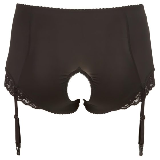 Cottelli Plus Size - otevřené kalhotky s podvazky (černé)